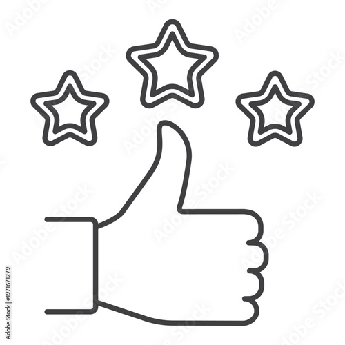 Best quality line icon with editable stroke isolated on transparent background. Thumbs up with three stars symbol for excellence, success, rating, approval, achievement, and modern UI design.