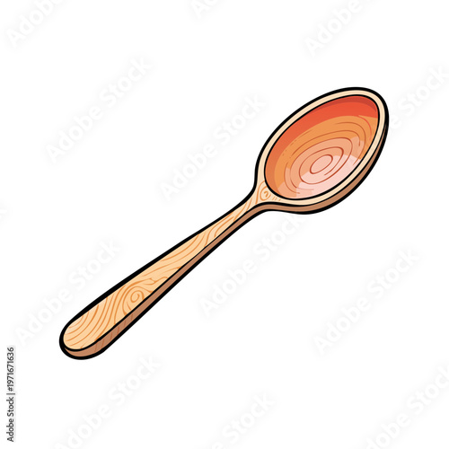 Simple wooden spoon with natural wood grain texture and warm orange interior