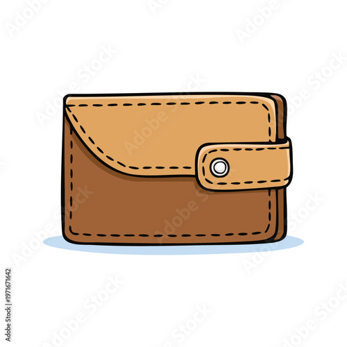 Brown Leather Bifold Wallet with Snap Closure Stylized Illustration