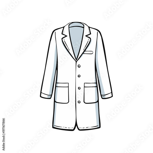 Clean white laboratory coat with pockets and buttons illustrated