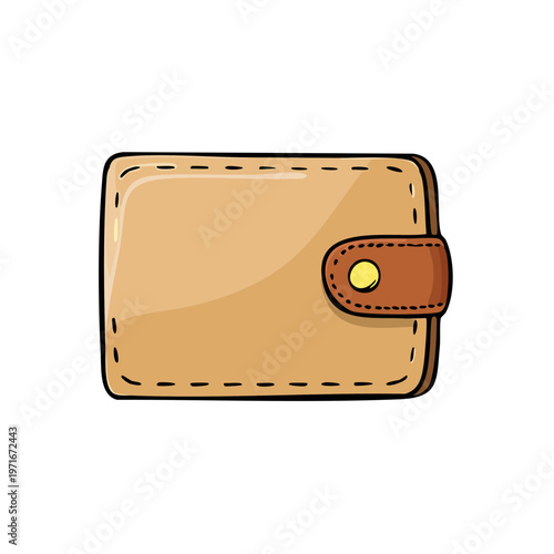 Hand Drawn Cartoon Style Leather Wallet with Snap Closure