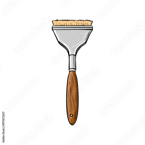 Artist's Flat Paint Brush with Wooden Handle Detailed Illustration