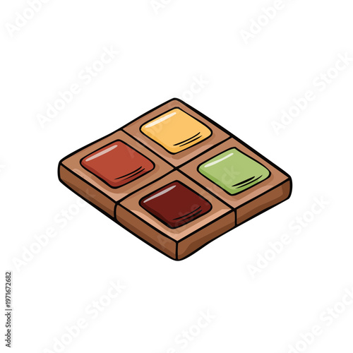 Four Colorful Condiments in Wooden Tray, Culinary Ingredient Presentation