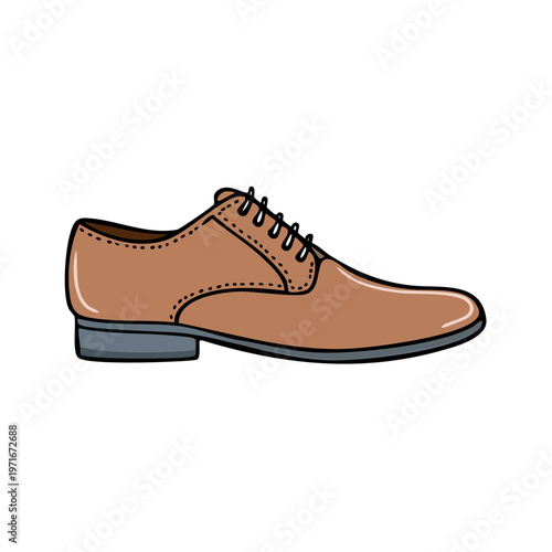 Classic Men's Brown Leather Oxford Dress Shoe Side View Illustration
