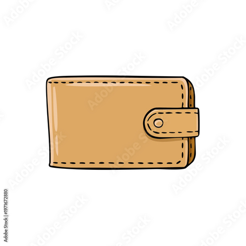 Hand Drawn Leather Wallet with Snap Closure for Money and Cards