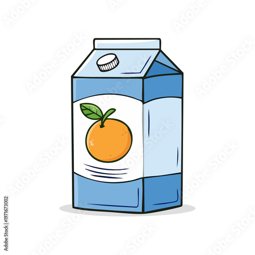 Hand-drawn orange juice carton with a single orange illustration and a white cap