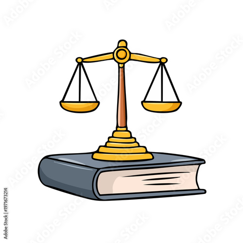 Golden Scales of Justice Resting on an Open Blue Legal Book