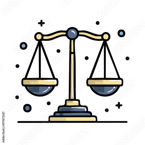 Stylized justice scales representing fairness and legal balance with a simple modern design