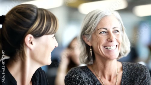 Two women engaging in a lively conversation indoors