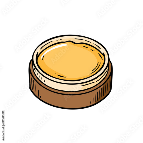 Hand-drawn illustration of an open cosmetic cream jar with a golden yellow balm