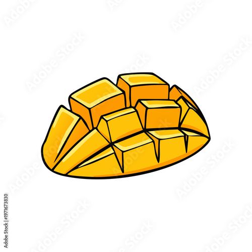 Deliciously Cut Mango Half Showing Cubed Yellow Flesh Healthy Tropical Fruit Illustration