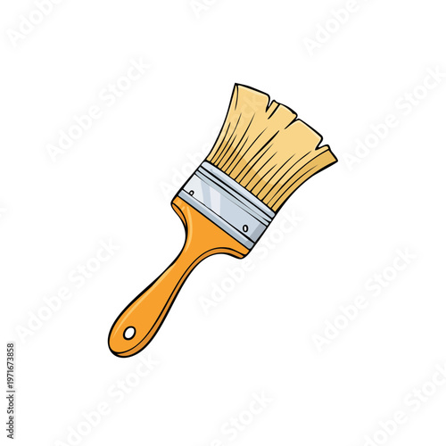 Painting brush with orange handle and bristles for creative artwork and home renovation projects