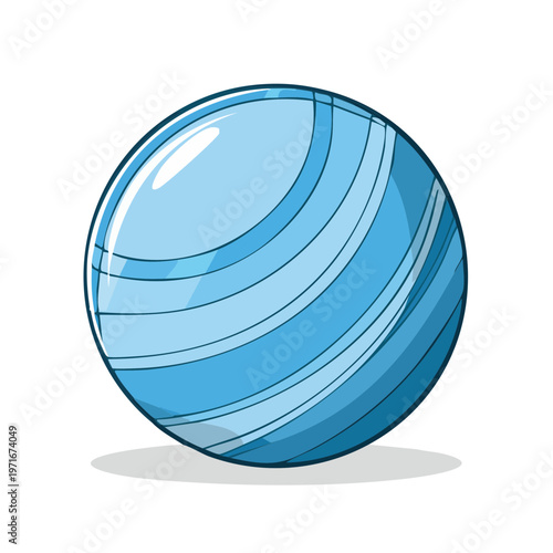 Bright Blue Exercise Ball with Swirling Lines and Shadow
