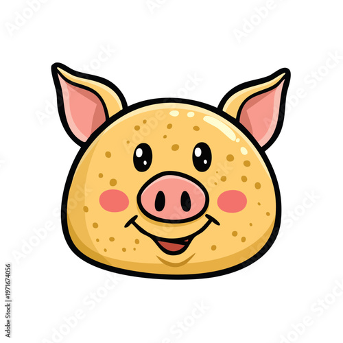 Cute cartoon pig face illustration cheerful pink snout smiling wide with rosy cheeks and spots