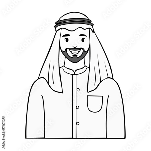 Smiling Arabian Man Wearing Traditional Clothing and Headdress