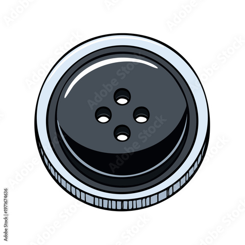 Simple Round Four-Hole Gray Button with Metallic Rim and Shadow
