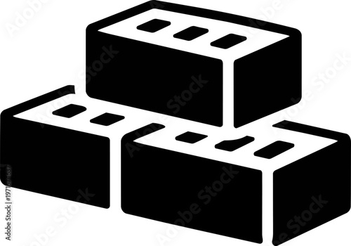 illustration of stacked bricks icon. Clean minimal symbol for construction, building materials, masonry and architecture concepts. Isolated on white background, modern UI design.