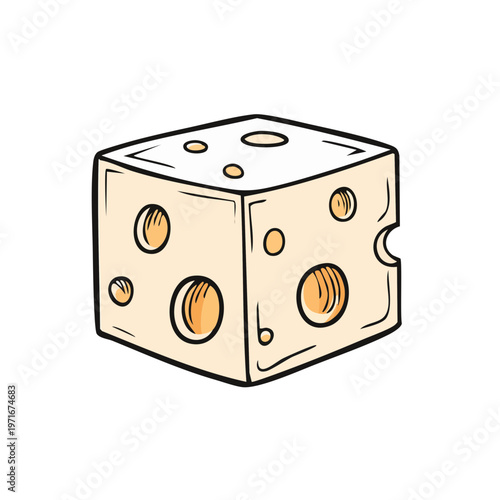 A block of Swiss cheese with holes and a bite taken out a simple illustration