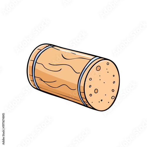 Simple Wooden Wine Bottle Cork with Blue Bands Isolated Illustration
