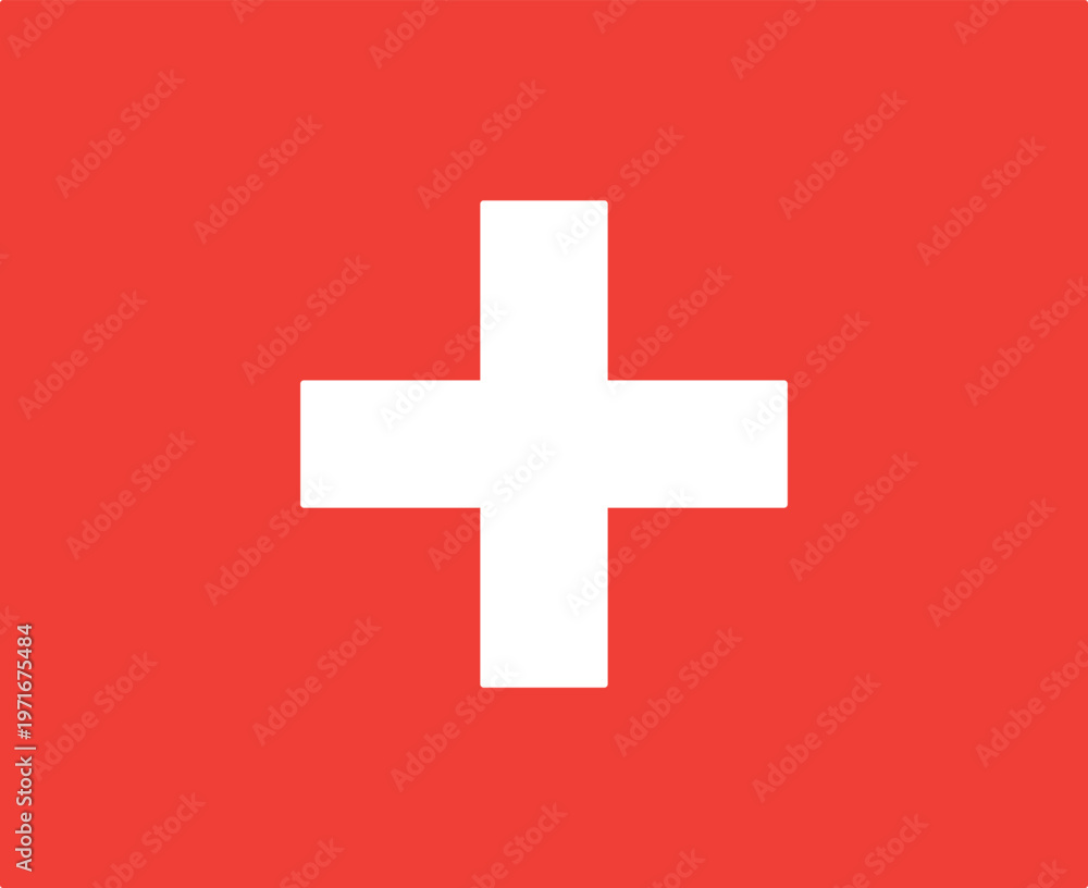 Fototapeta premium Switzerland national flag vector illustration, official Swiss flag with white cross on red background, patriotic European country symbol