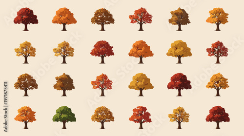 A cheerful, vector illustration of two trees in fall foliage. Ideal for seasonal content, representing growth, nature, or as a decorative element for 