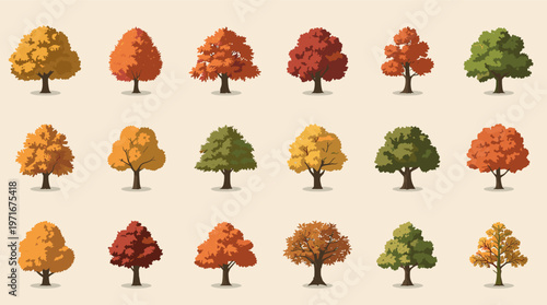 A charming illustration of trees in autumn colors. Perfect for seasonal content, websites, or representing nature and tranquility in designs.