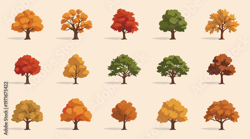 A warm and inviting illustration featuring two trees in autumn foliage. Perfect for seasonal content, website graphics, or conveying feelings of tranq