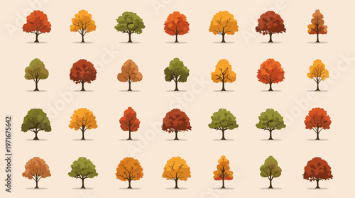 A calming illustration depicting trees in spring and autumn. Useful for concepts related to change, growth, or the passing of time, ideal for blogs or