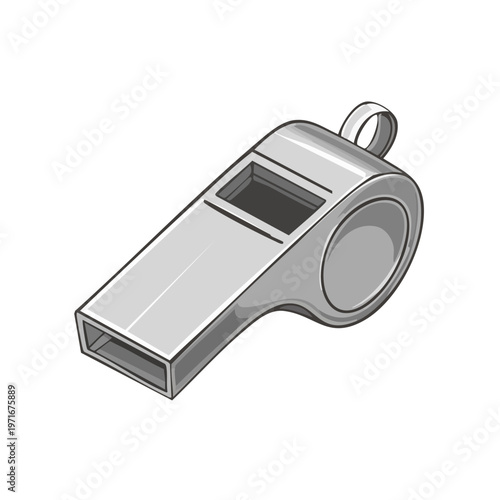 Silver sports whistle with loop for lanyard and mouthpiece