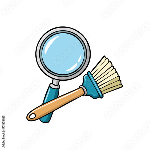 Magnifying glass and paintbrush symbolizing investigation and creation in art and science