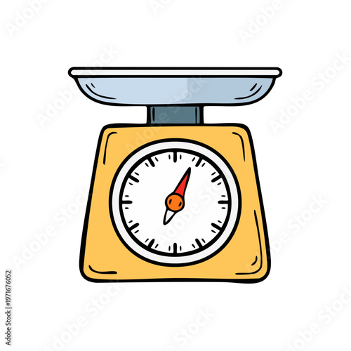Vintage Kitchen Scale Illustration with Circular Dial and Measuring Hand