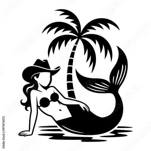 Cowgirl Mermaid Lounging Under Palm Tree
