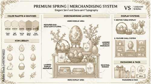 Premium spring merchandising system elegant design and seasonal typography comparison