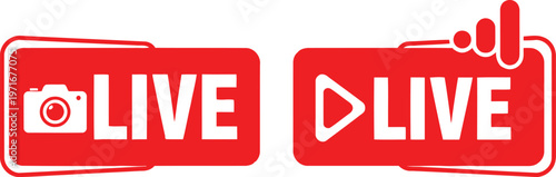 Red live stream badges for video and audio broadcasts Vector
