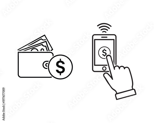 Mobile Payment Concept with Smartphone and Wallet, Digital Money Transfer, Contactless Payment Technology Illustration