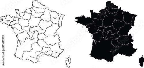 Contrast of french regions map with varying visual representation styles Vector