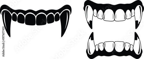 Illustration of fangs and human-like teeth with different appearances Vector