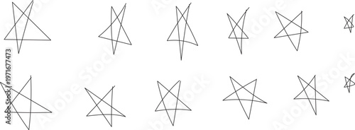 Multiple geometric shapes with intersecting lines and triangles on white background