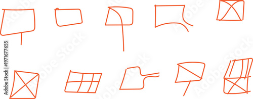 Variety of hand drawn flags in different shapes and styles on white background