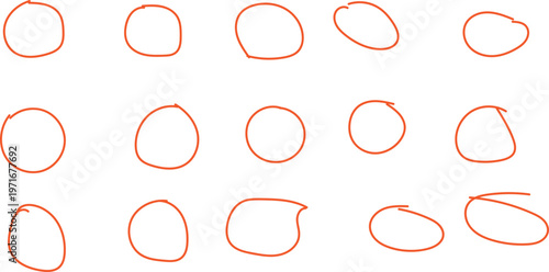 Variety of hand drawn oval shapes in different sizes and orientations on white background