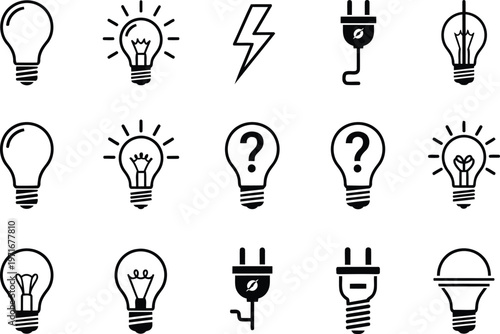 Collection of icons representing ideas, power, and illumination concepts Vector