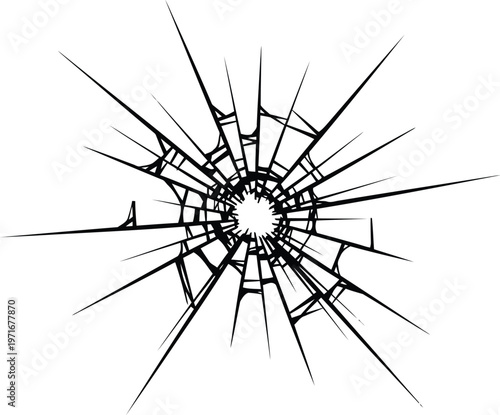 A shattered glass effect with jagged cracks radiating outward from the center Vector