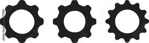 Black Silhouette Gear Icons Set – Three Mechanical Cogwheels Vector Illustrations on White Background