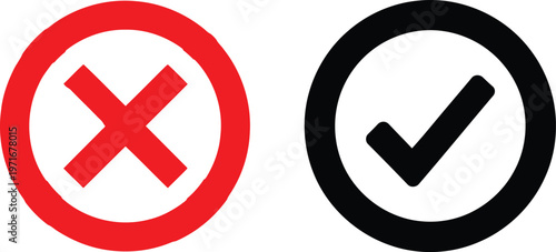 Contrast between incorrect and correct symbols in circular icons Vector