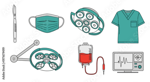 Medical Equipment and Healthcare Icons Set.