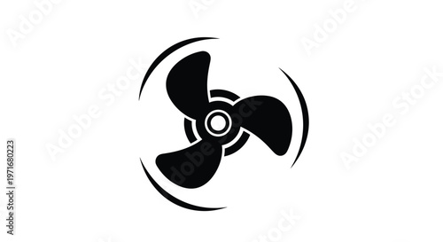 Rotating fan blades vector illustration representing air movement, cooling, and ventilation graphic design element.