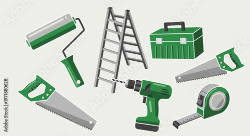 Assorted Green Power Tools and Equipment.