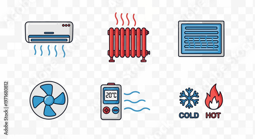 Heating and Cooling System Icons Set.