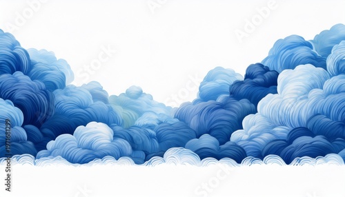blue clouds layer seamless border cut out isolated with white background
