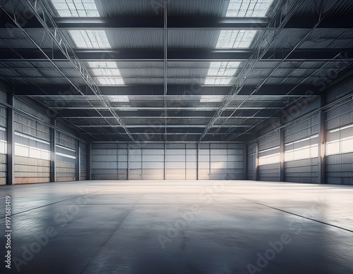 concrete shed and empty metal structure empty warehouse generative ai